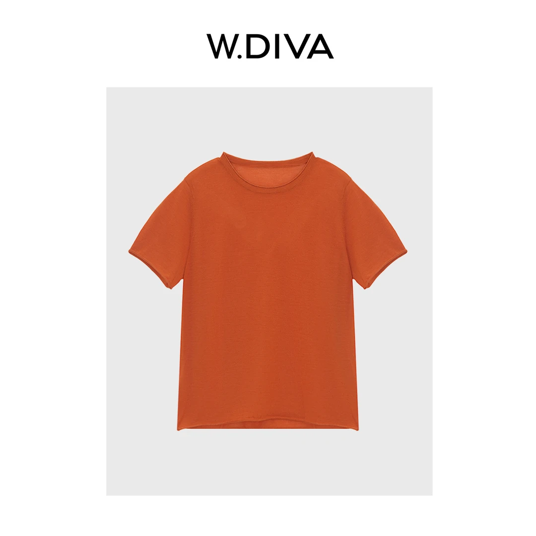 W.Diva【橘意】110毛条白金羊毛慵懒圆领短袖针织T恤衫52Z092085