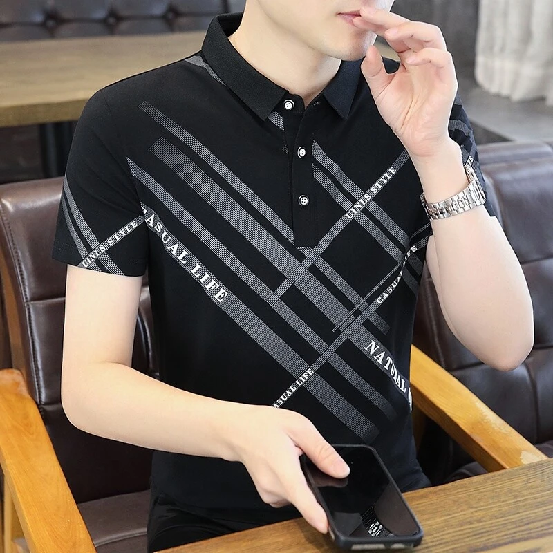 男士T恤潮流翻领半袖短袖休闲百搭薄款修身帅气时尚夏季POLO衫