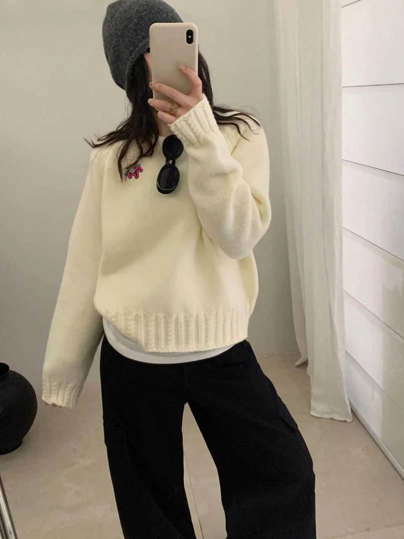 新年小马毛衣女麻花拼接圆领套头内搭打底针织衫上衣纯色百搭上衣