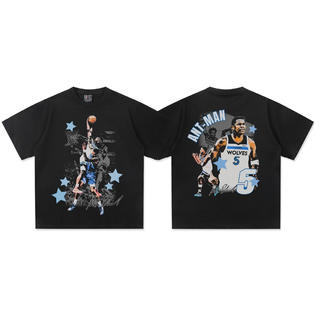 WMW美式篮球爱德华兹直喷印花夏季短袖T恤潮男女宽松休闲上衣圆领