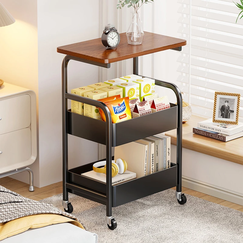 小推车置物架家用书架客厅落地多层可移动零食储物架子卧室床头柜