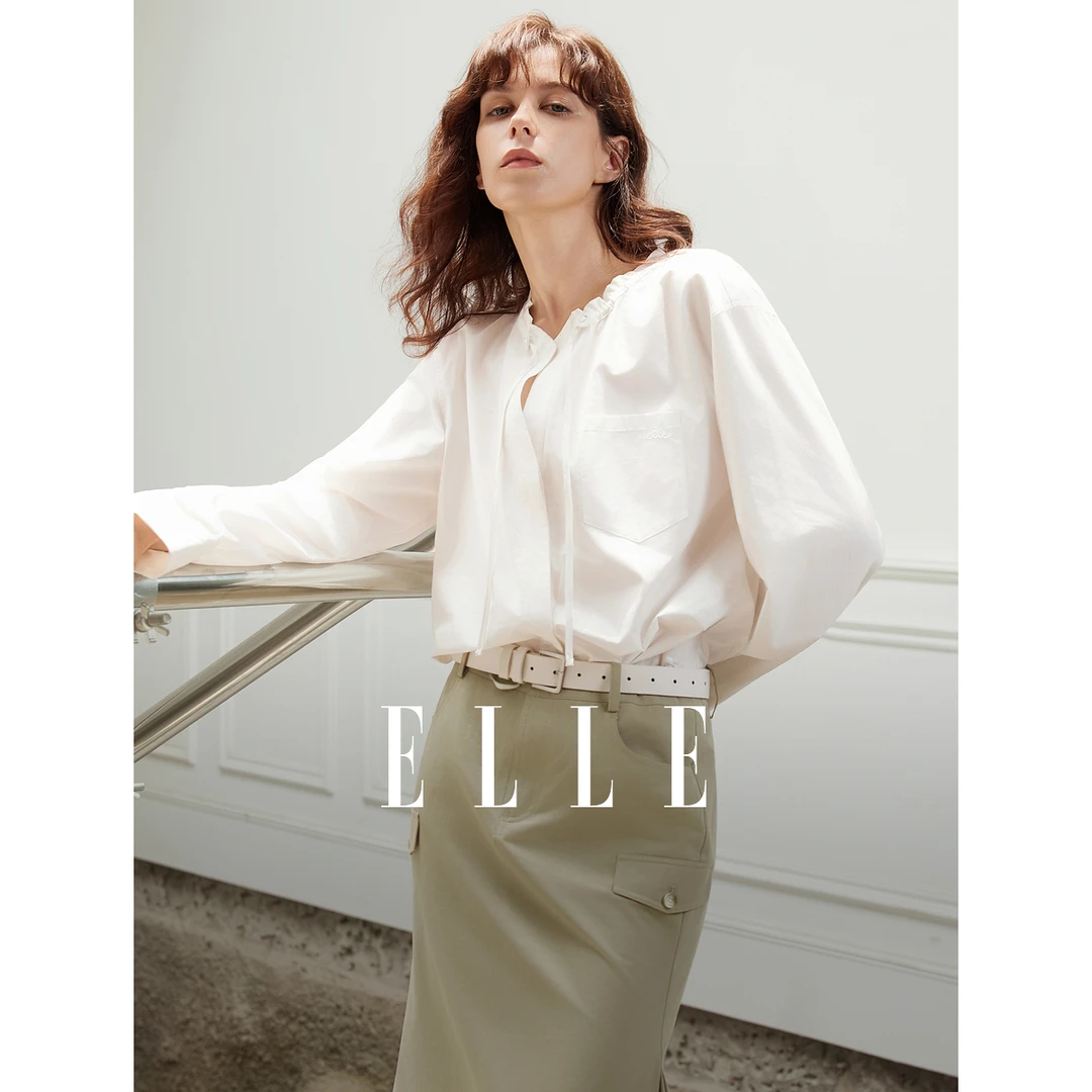 ELLE女装通勤优雅轻奢感白衬衫2025秋季新款极简时髦休闲EC52374