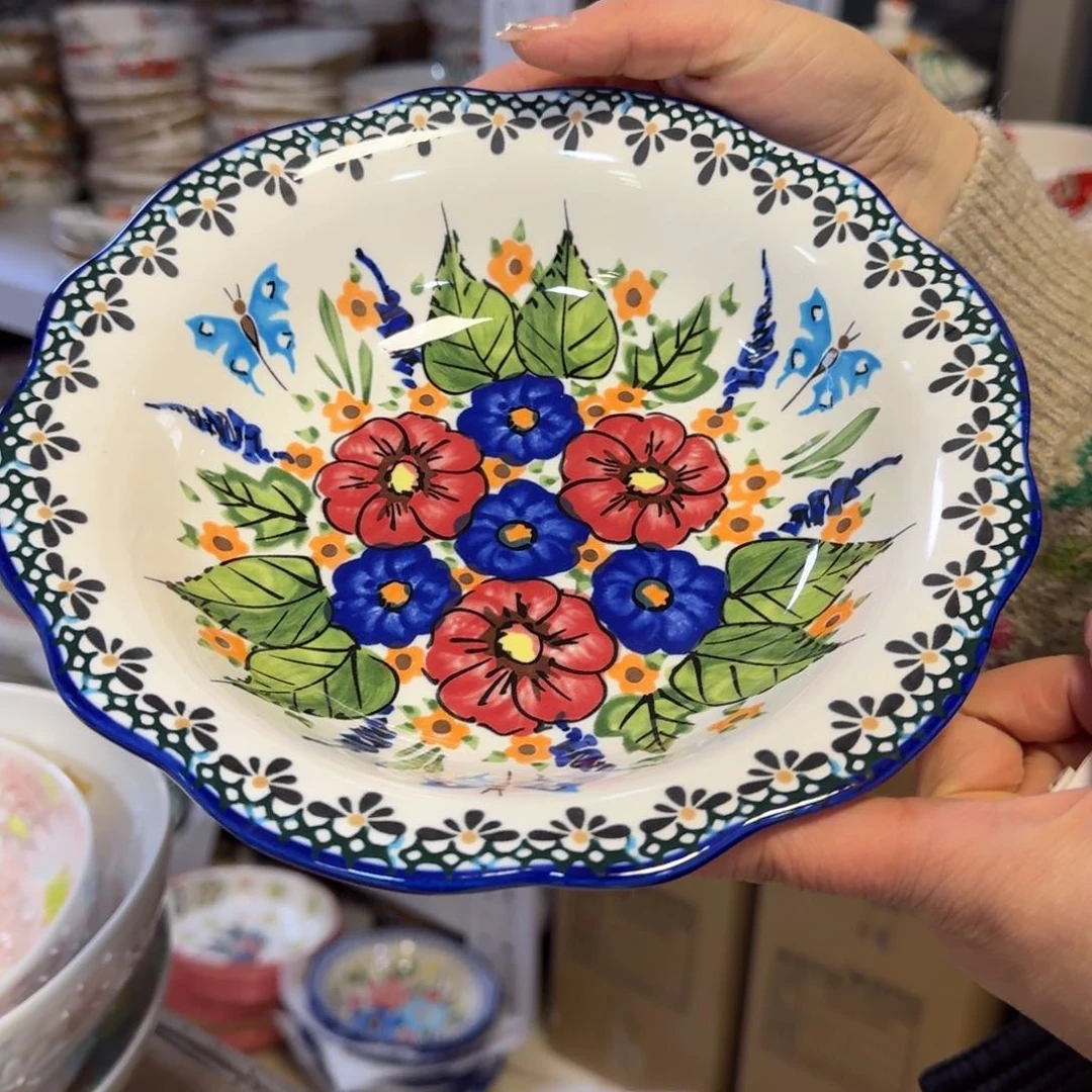 瓷片清仓8.5英寸花蝴蝶草帽盘1只