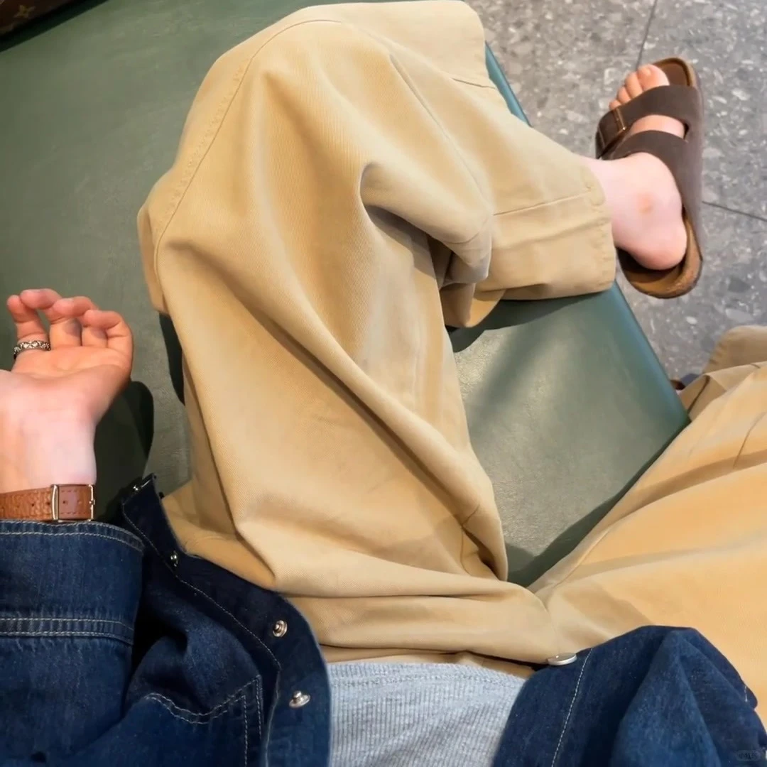 卡其色复古休闲阔腿裤女2025年夏季新款高腰显瘦直筒裤长裤子ins