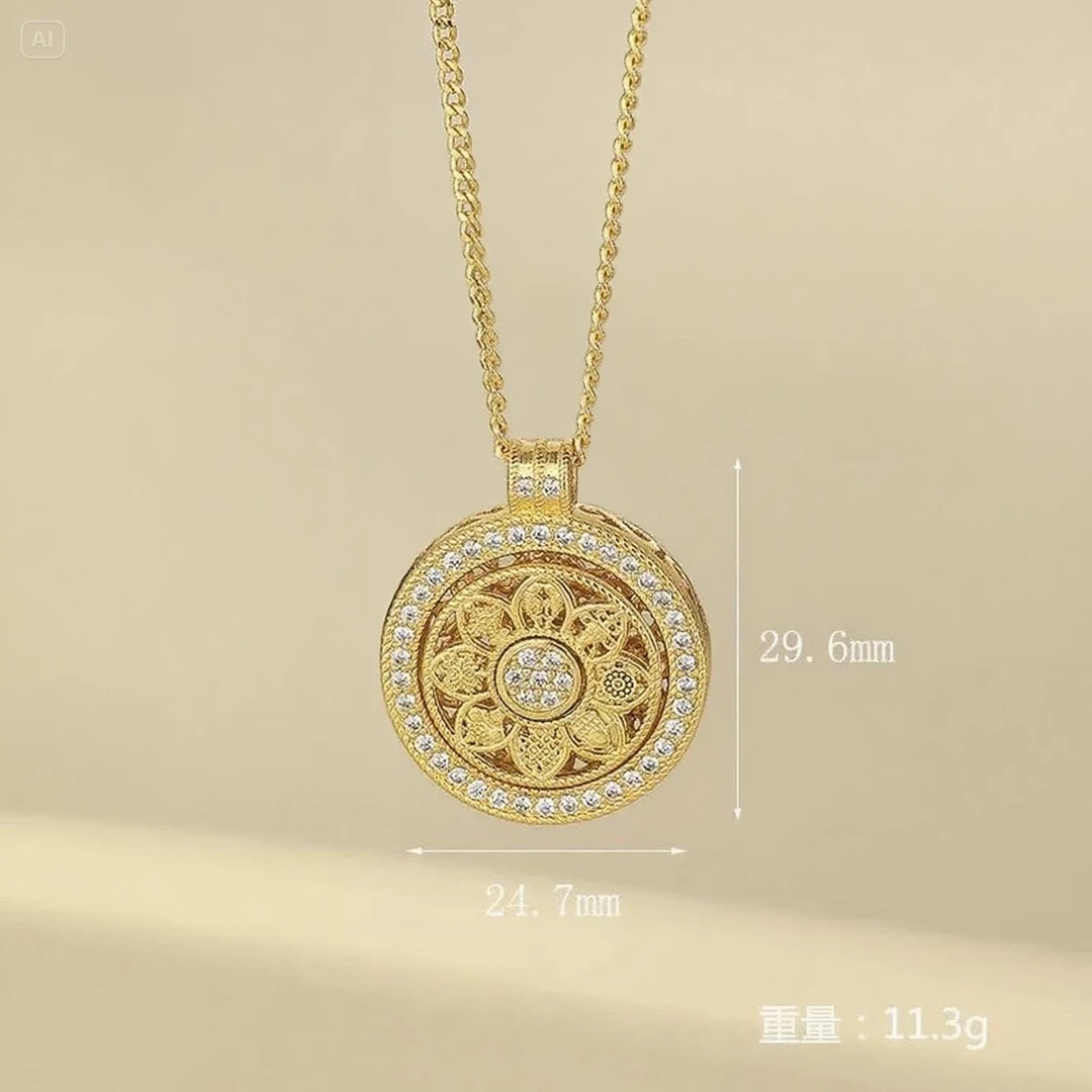 铜合金吊坠 24K现代鎏金韦雪同款可转动八宝罗盘镶钻轻奢吊坠