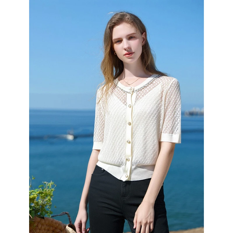 春夏新款时尚休闲百搭桑蚕丝T恤 圣SL56729