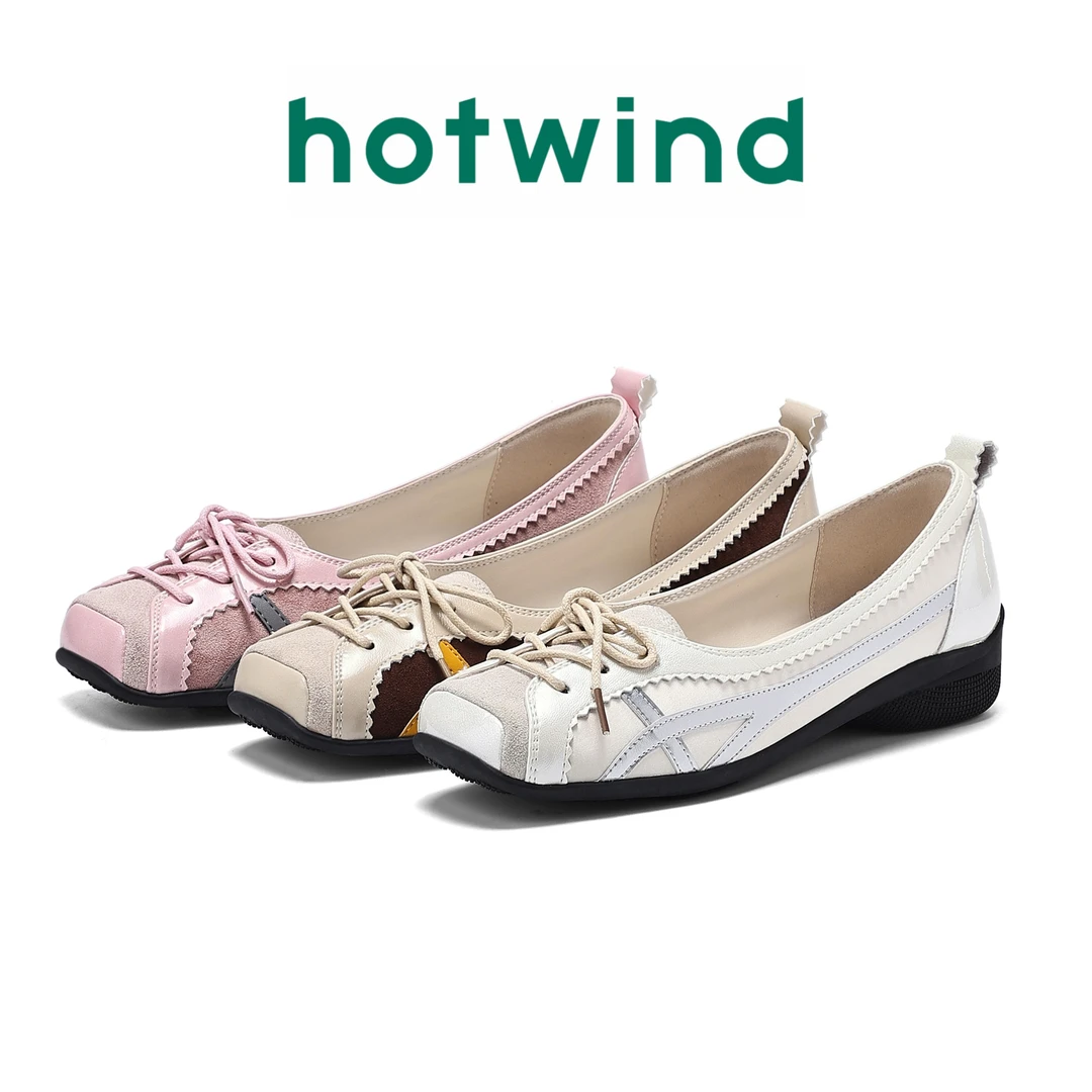 Hotwind/热风复古撞色德训鞋女鞋新款百搭方头小单鞋学院风
