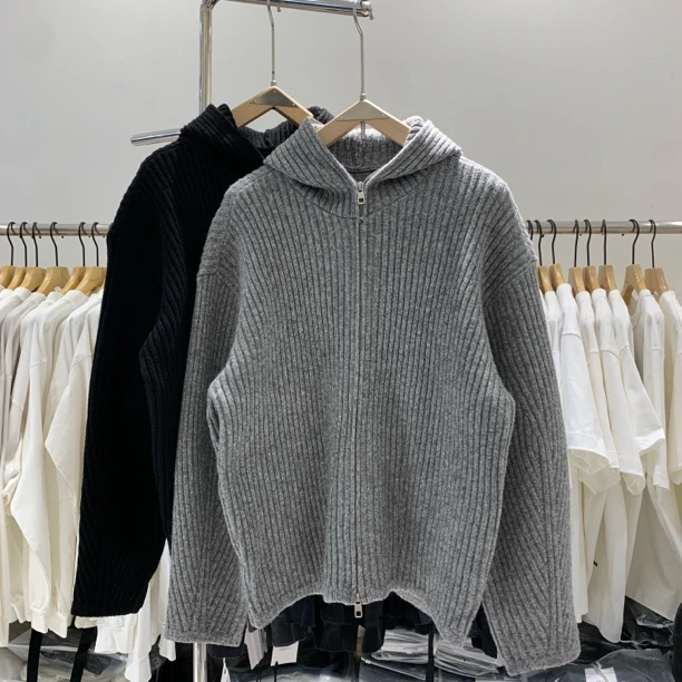 秋冬男士羊毛外套韩版新贵老钱风毛衣针织衫宽松百搭锁温连帽开衫