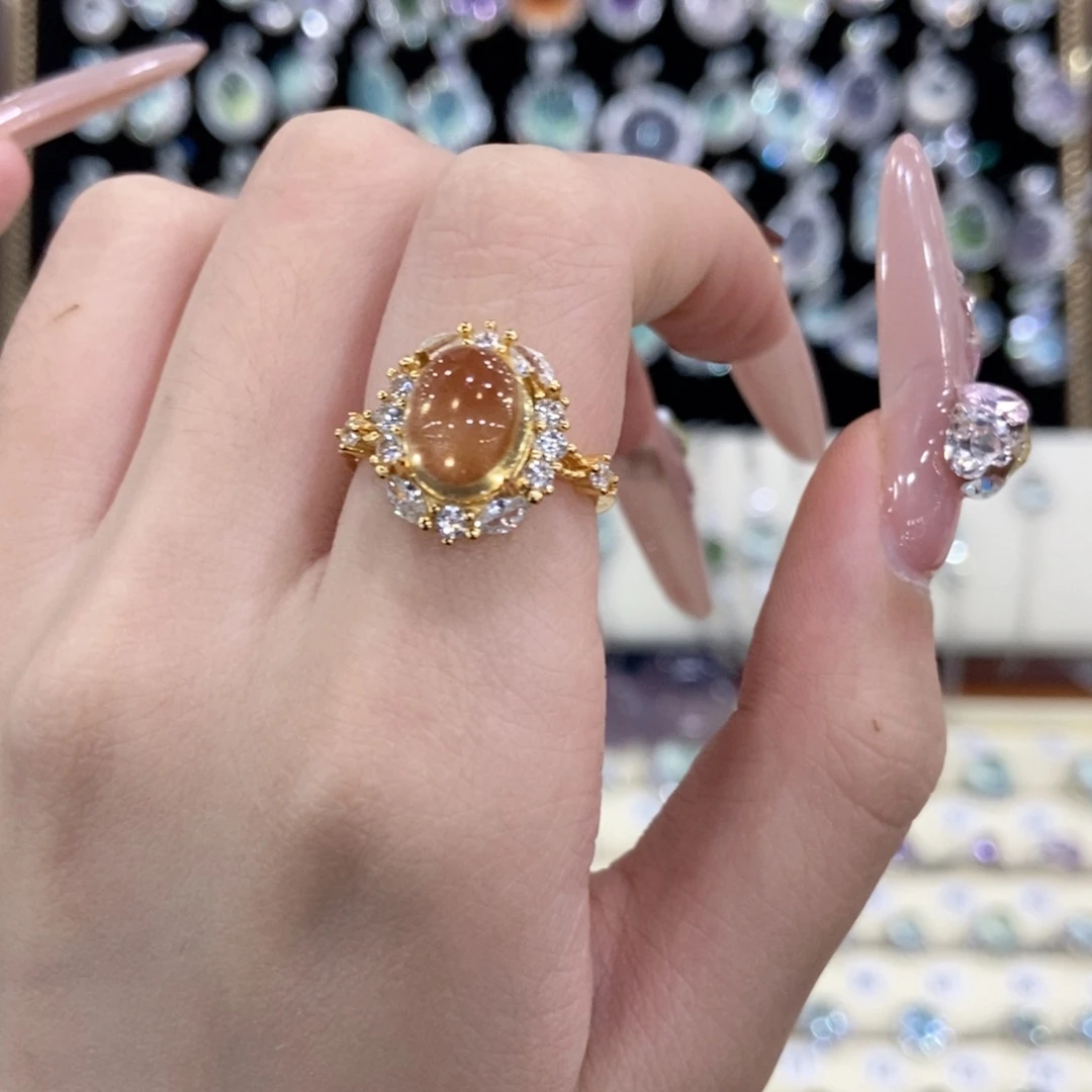 戒指黄晶银S925镀金镶嵌