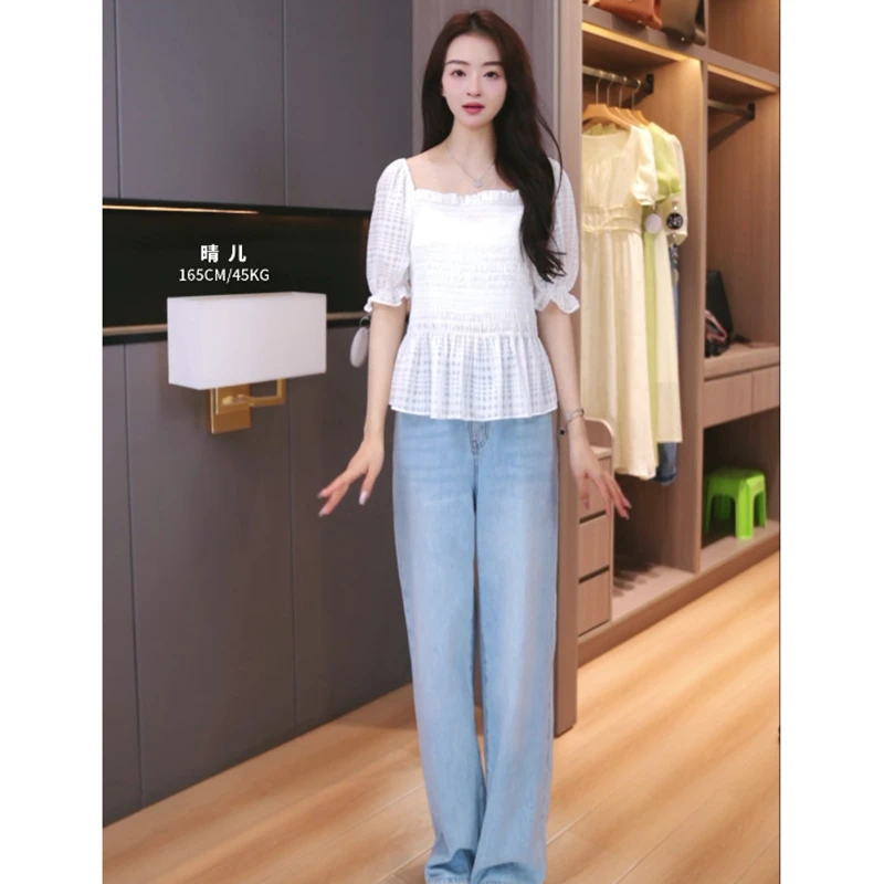 35424【朗系列】方领花边设计感雪纺衫8Q223S512