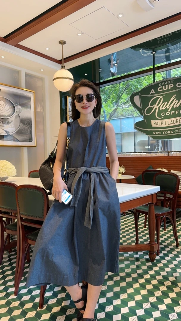 072 & RICE【三本裙】夏季休闲圆领仿牛仔连衣裙 32S071Z*