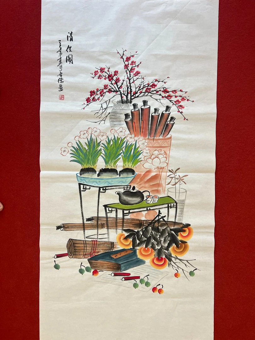 427四尺65x135cm清供图玄关书房客厅办公室现代手工墙壁装饰画