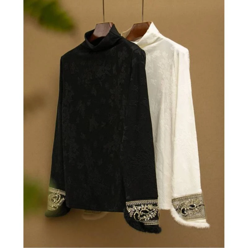 璇子-【婉蝶】新中式复古提花半高领打底衫2024D0963