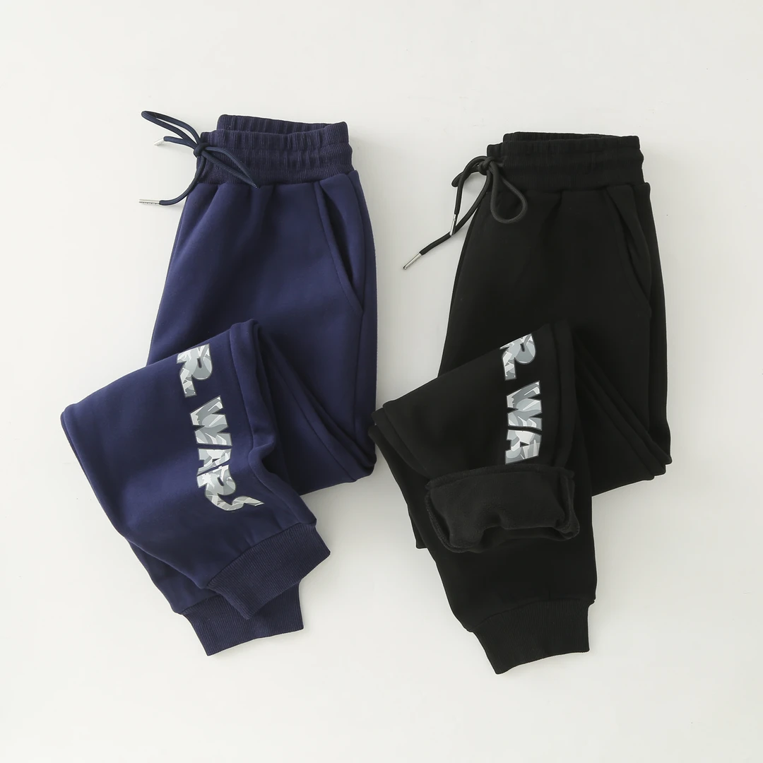 冬季儿童印花字母加绒加厚大童休闲运动长裤 25057