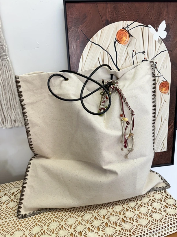 【SSOUHAN】手工挂件大帆布单肩复古包包大容量