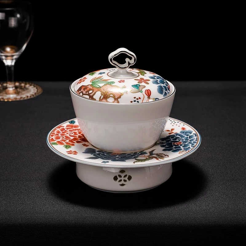 高端骨瓷炖盅饭店会所位上陶瓷可加热燕窝盅高颜值组合高档餐具