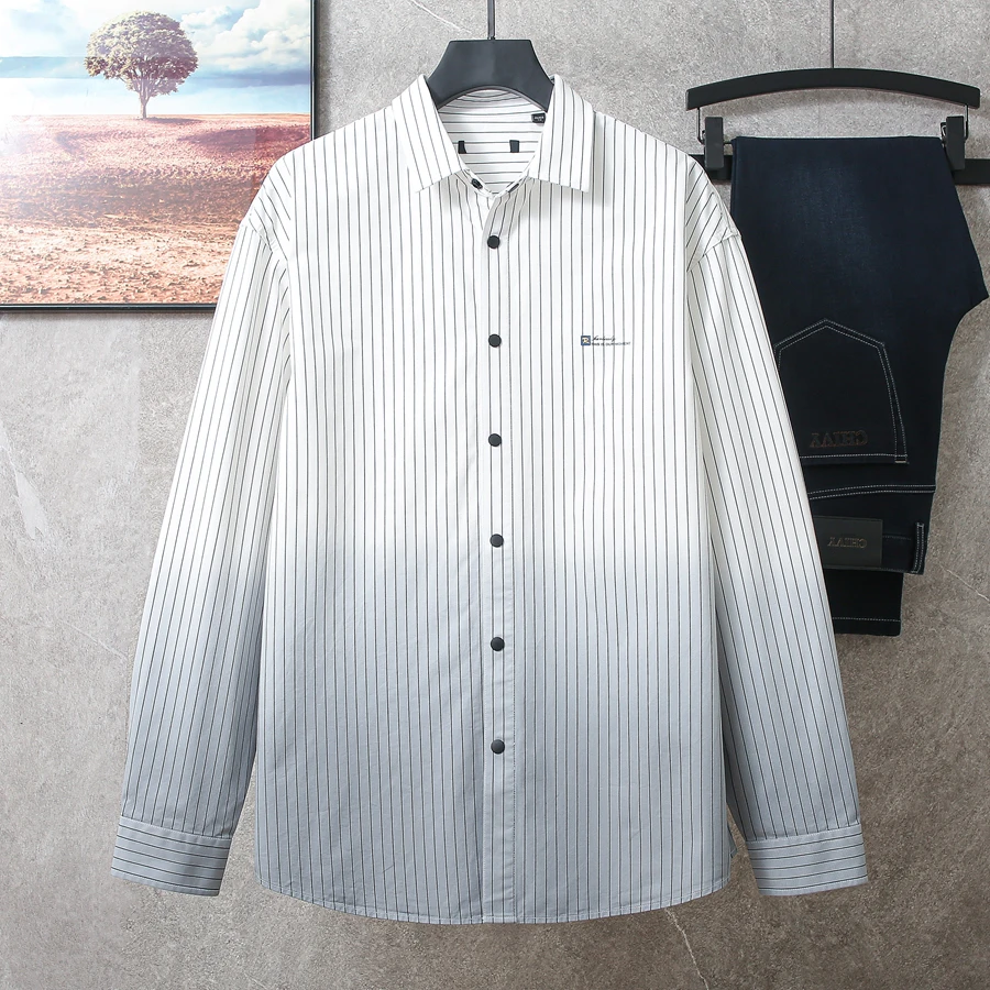 可外穿渐变色时尚H系撤柜男装衬衫外套男款秋季薄款纯棉休闲衬衣