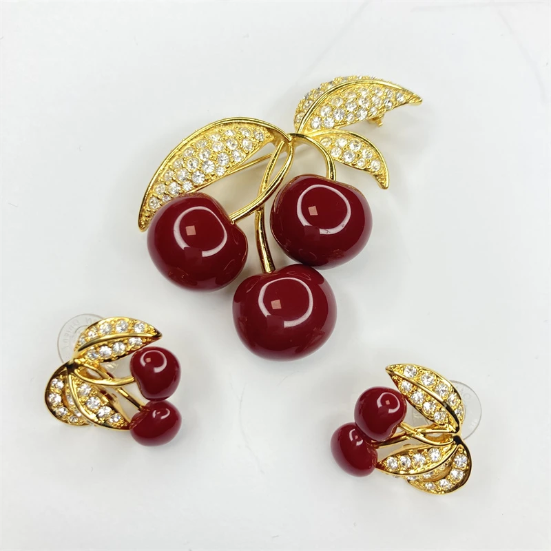 合金胸针 joan rivers果冻樱桃胸针耳环套装1-11【2061213-022】