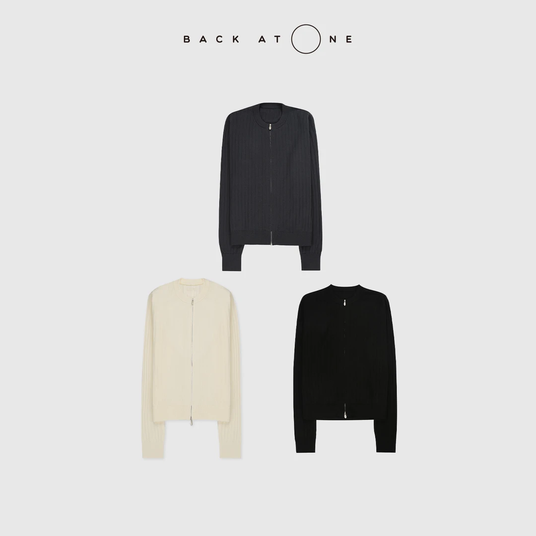 BACKATONE“云帆”羊毛抽条长袖打底拉链针织衫 BFF-1AS466H-K