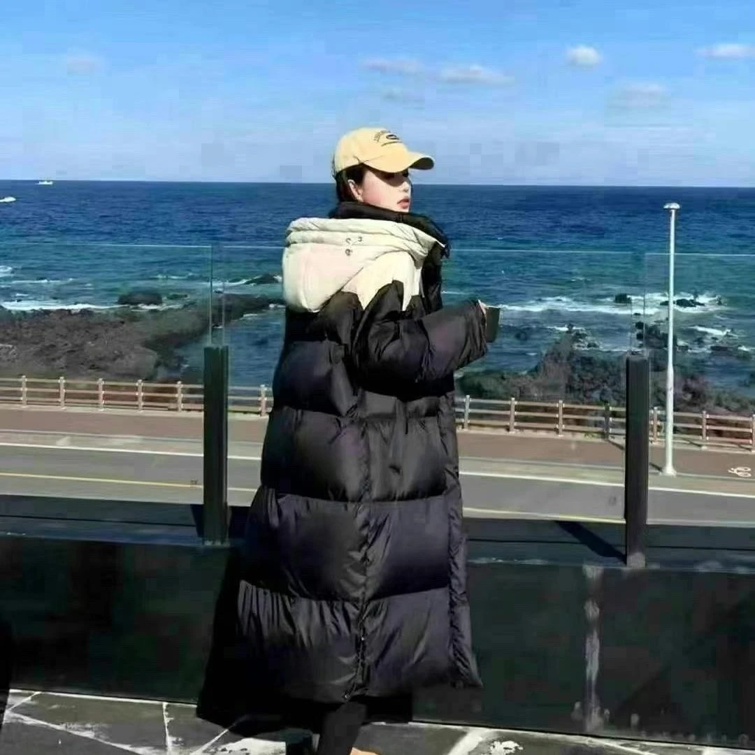 棉服女长款时尚休闲情侣中长款加厚韩版过膝冬季百搭宽松棉袄
