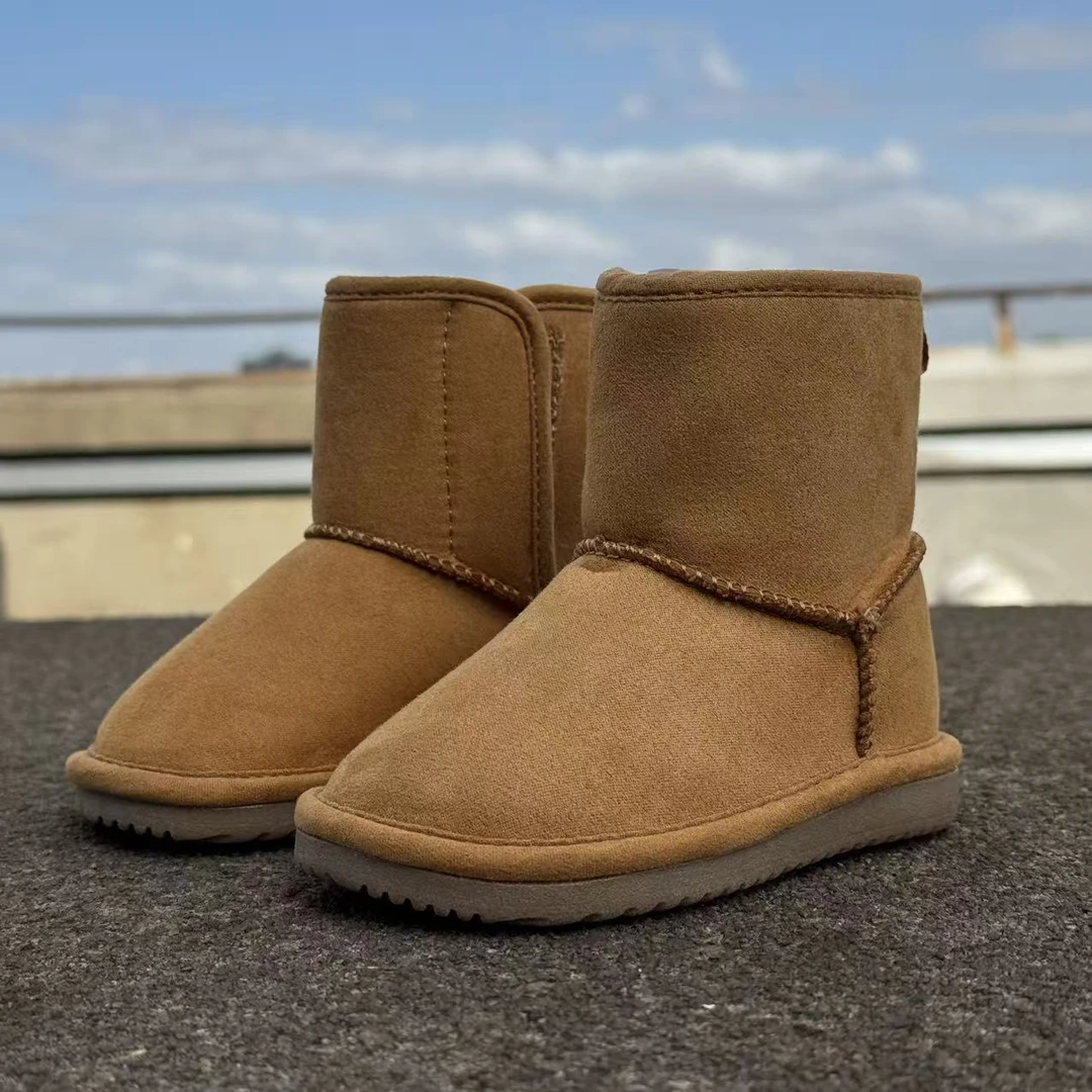 欧美原单冬季加绒保暖时尚雪地靴棉鞋加厚男女童鞋百搭中筒棉靴