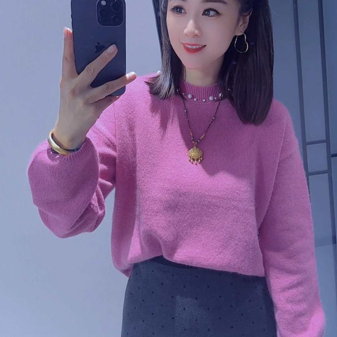 重工艺珠珠漏锁骨全羊毛上衣