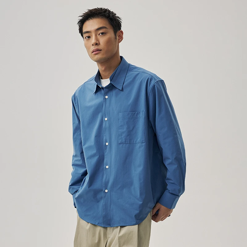 WHIMNOTION 25SS 双领结构长袖衬衫男抗皱纯色休闲简约外套男生