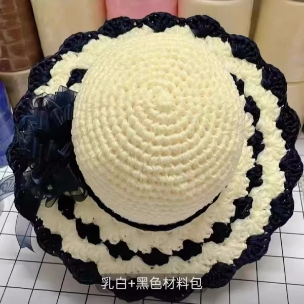雪纺纱丝带线防晒遮阳帽勾夏季帽子手工diy编织钩针夏凉帽材料包