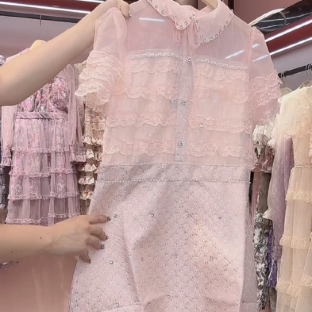 法式复古轻奢网纱蛋糕裙优雅连衣裙