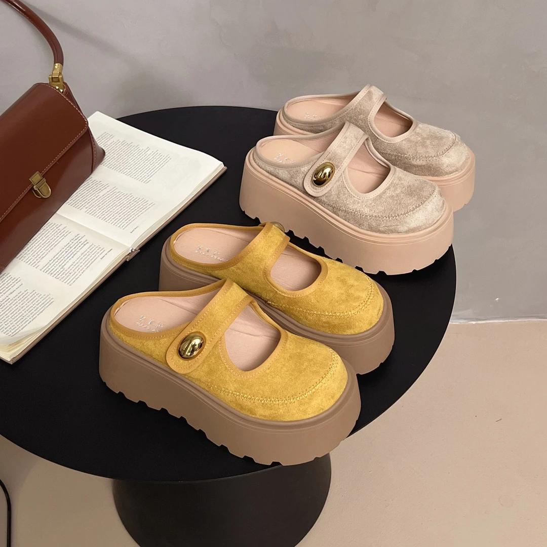 2025小个子增高7cm小金豆魔术贴包头半拖厚底勃肯鞋外穿3337