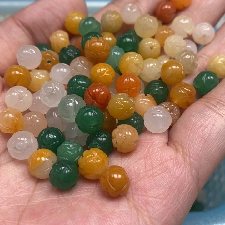 石英岩玉未镶嵌珠宝半成品莲花珠25颗