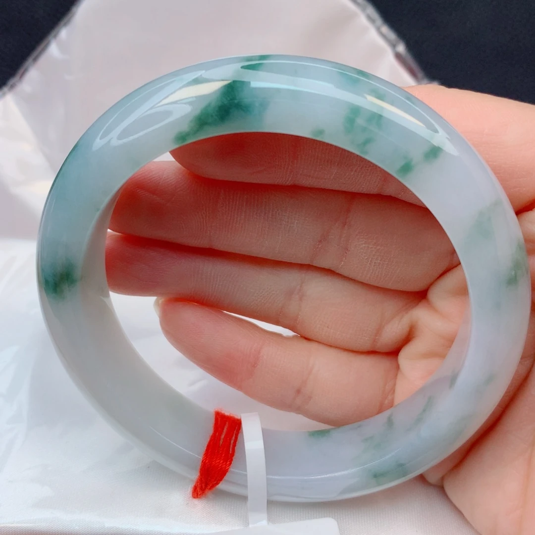 翡翠未镶嵌手镯56-57胶润飘花