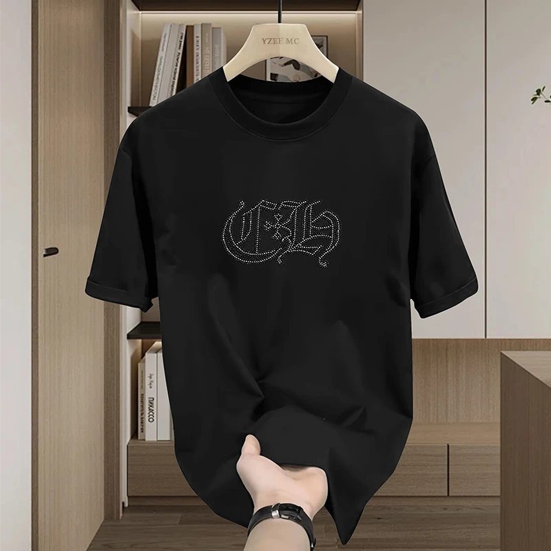 【轻奢专属】字母烫钻潮流时尚宽松男女同款T恤T2004