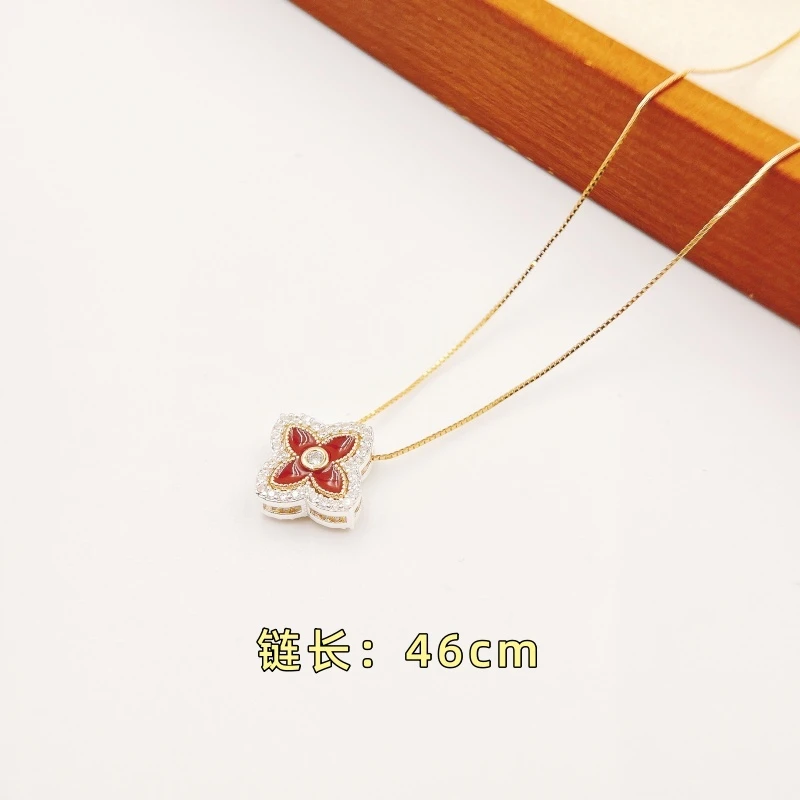 链子925银珐琅 【1858】双面四叶草吊坠项链