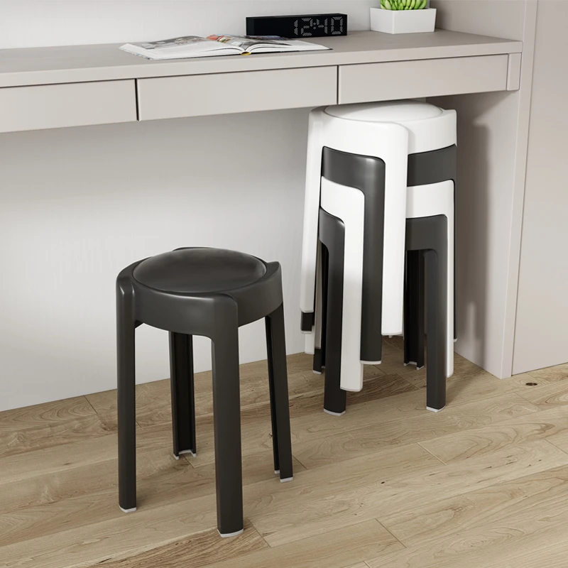 可叠放塑料凳子软包凳子家用加厚结实耐用可叠放圆凳子餐桌备用凳