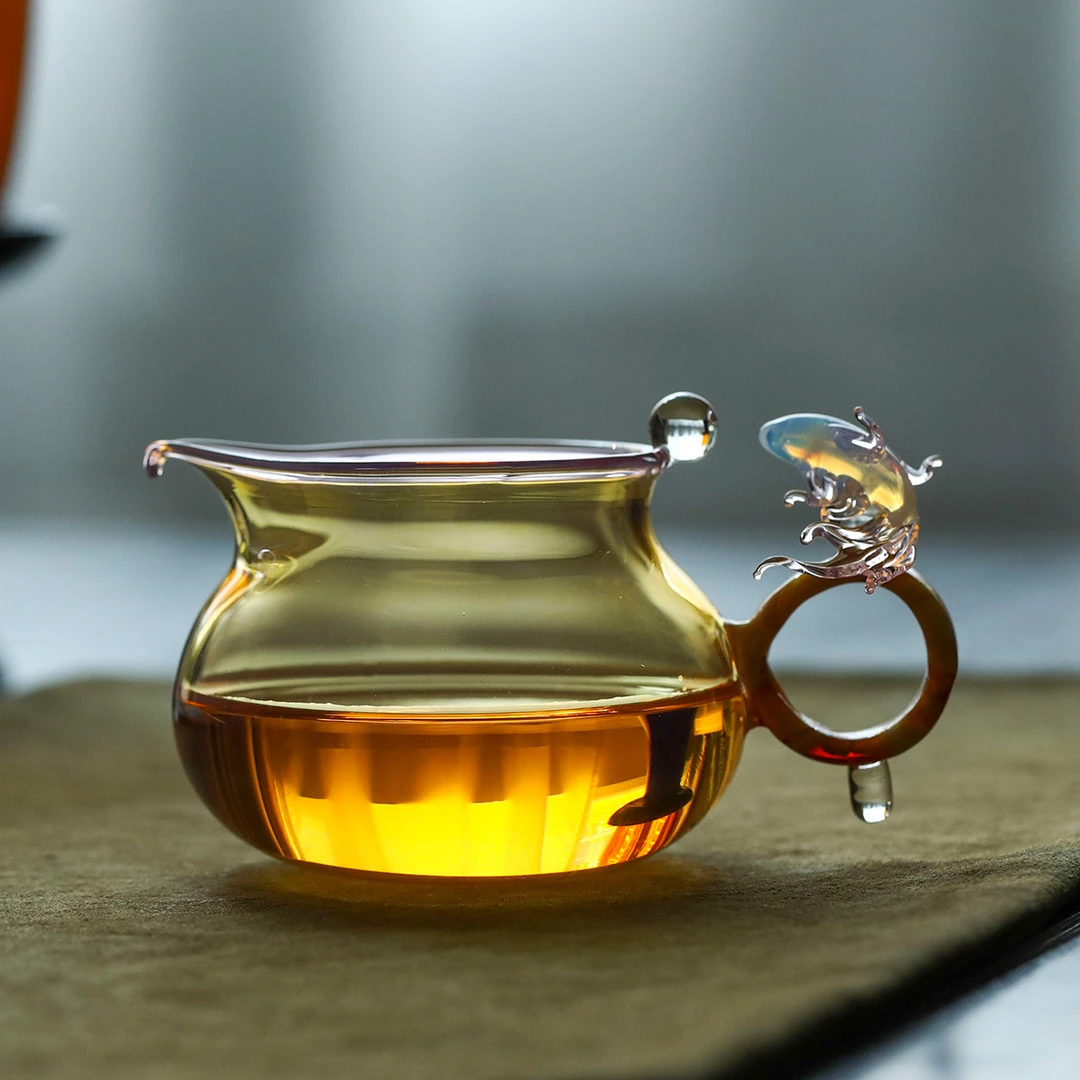 祥禾茶事｜海豚戏珠公杯高硼硅耐热玻璃茶器分茶器公道杯茶具高档