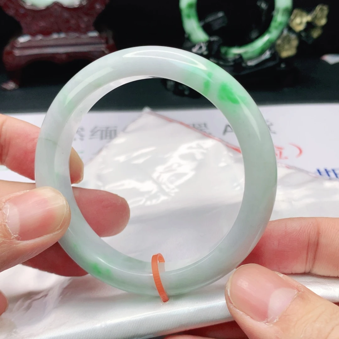 翡翠手镯未镶嵌56 圈口天然缅甸翡翠A货时尚女款手镯