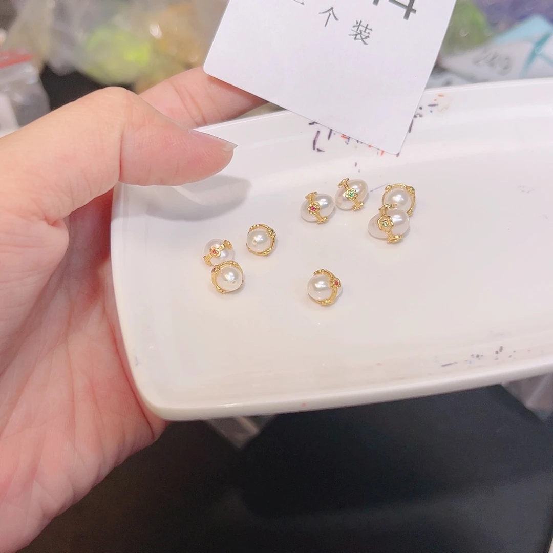 银S925镀金镶嵌淡水珍珠珠宝奇石244