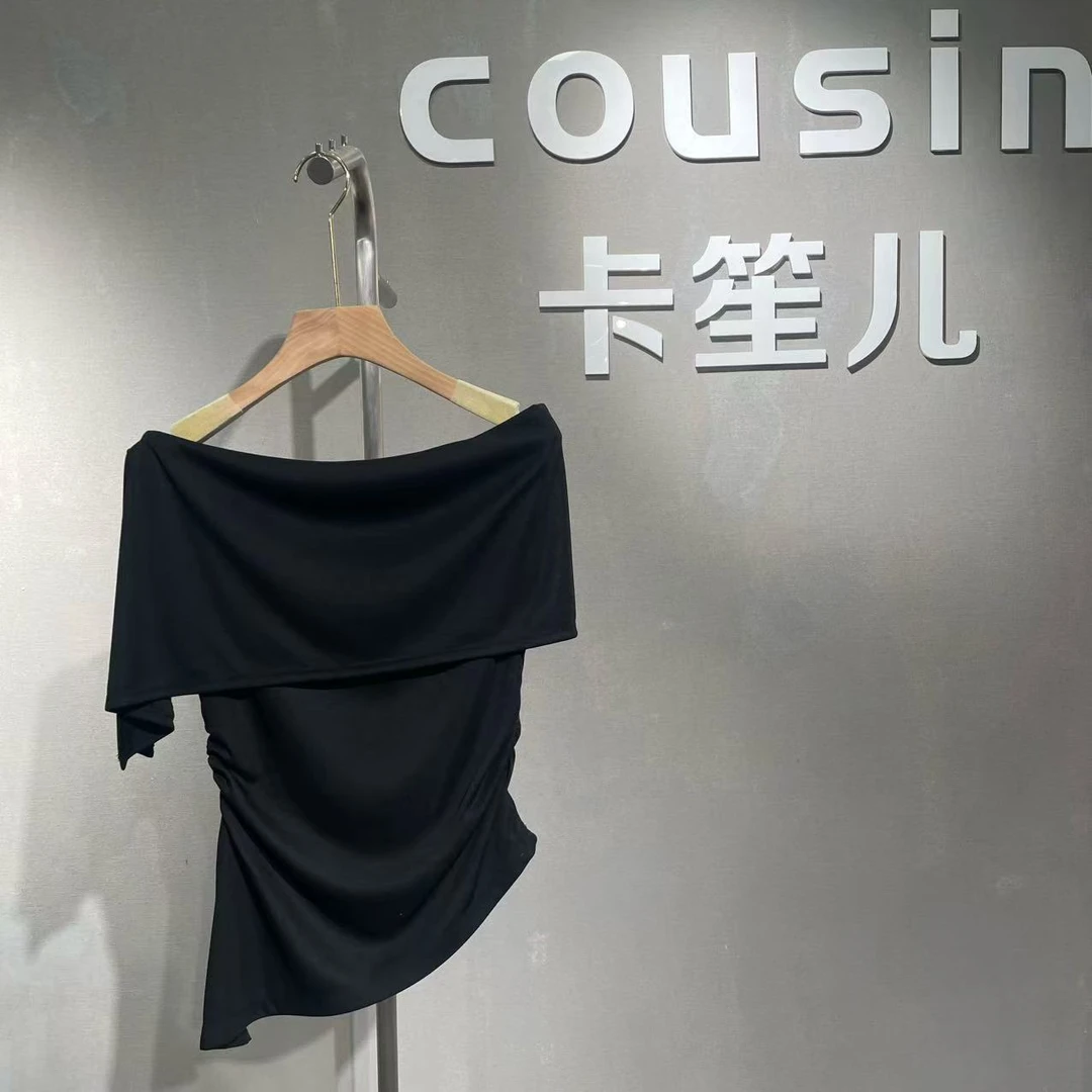 Cousin|夏日新款【莱赛尔天丝】法式优雅一字肩收腰显瘦短袖T恤2509