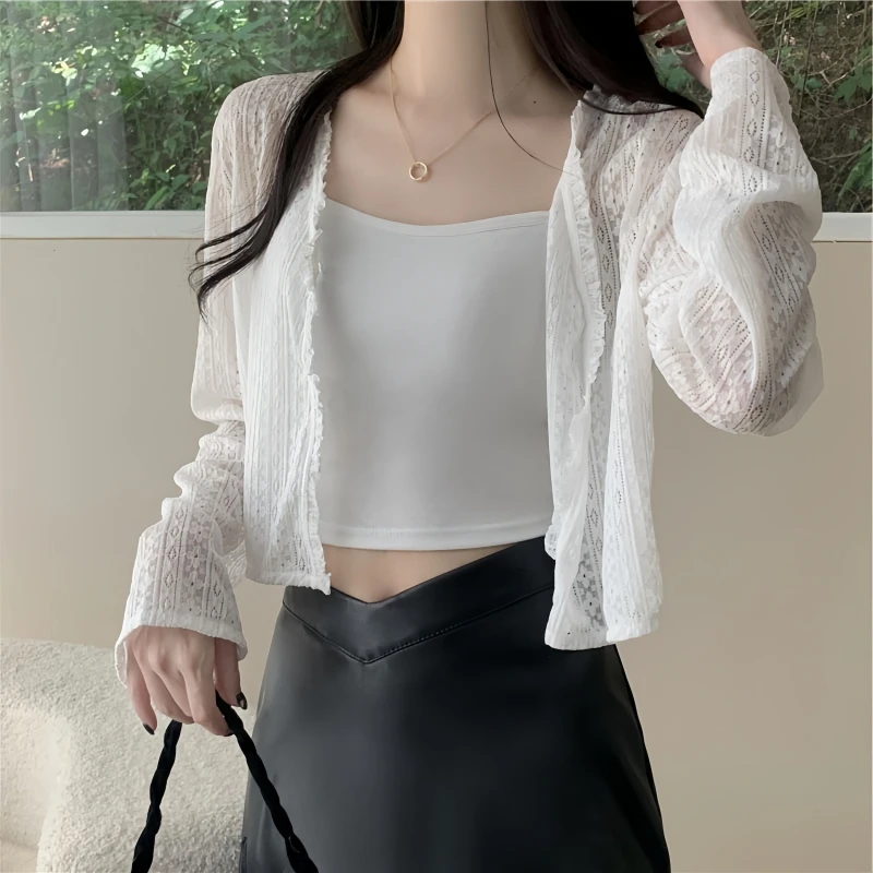 女薄款开衫外搭新国风纽扣蕾丝小披肩夏季配吊带裙子短款罩衫