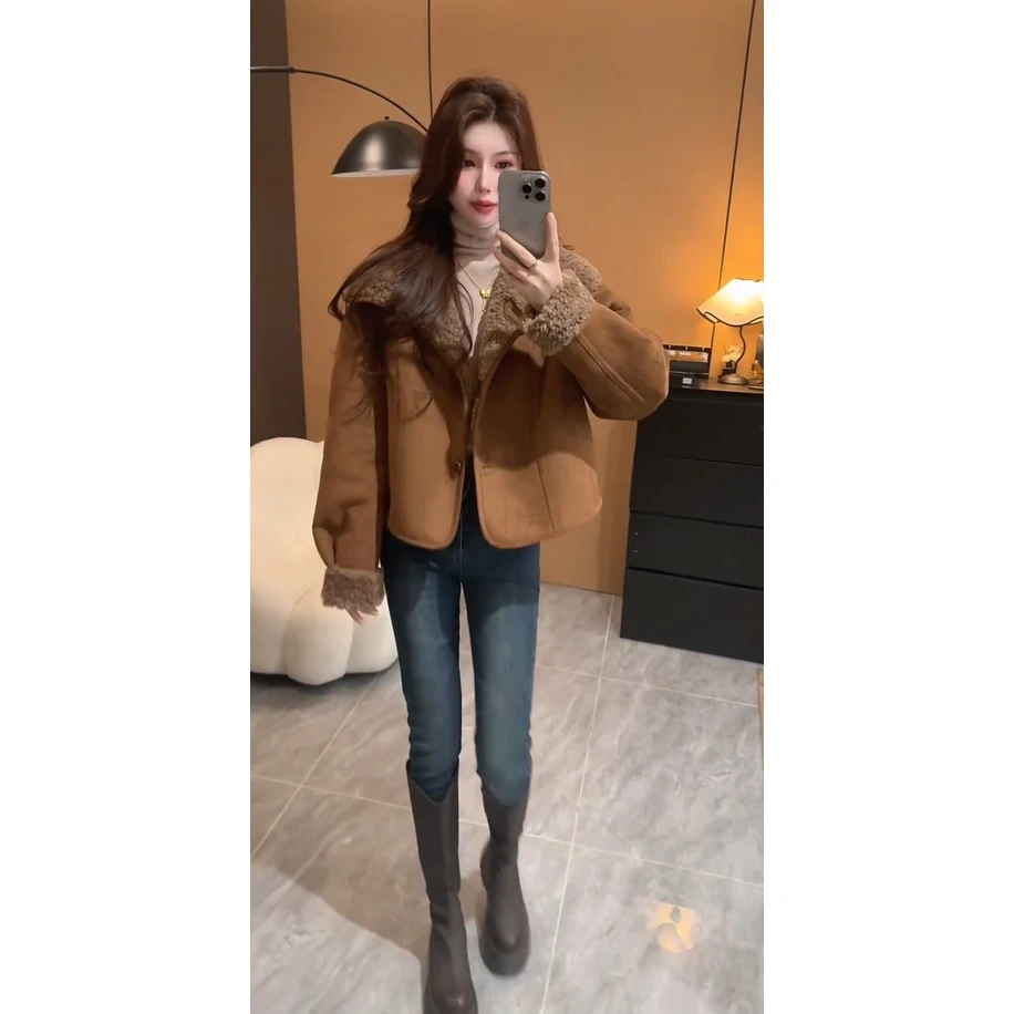 冬季新款气质时尚两面穿麂皮绒外套