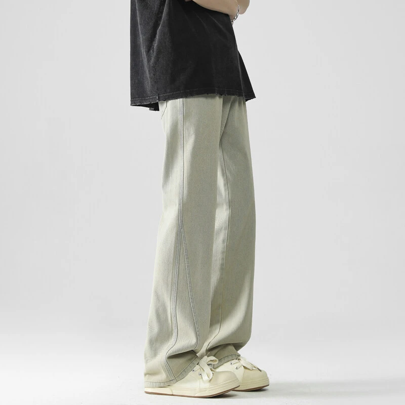 美式复古裤子高街水洗牛仔裤修身直筒微喇裤