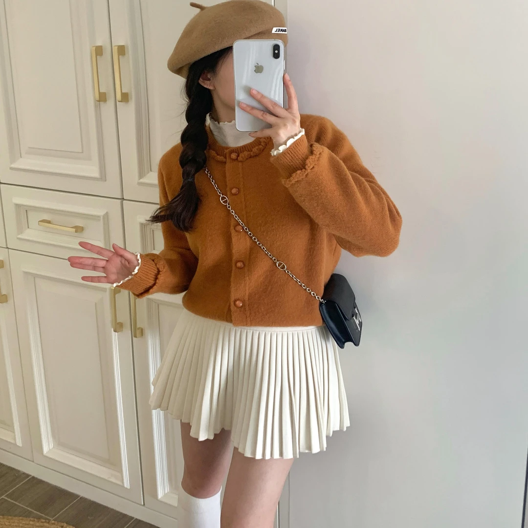 心蓝家 早春小太阳针织南瓜橘毛衣加厚软糯开衫显白小个子穿搭150