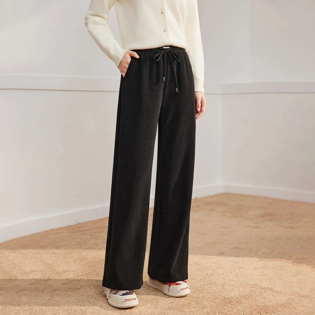 IEF/爱依服裤子2025秋冬季新款休闲气质百搭刺绣窄版加绒阔腿裤