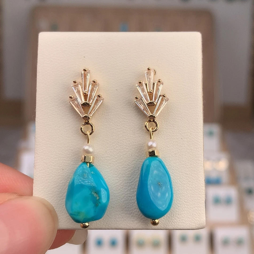 绿松石未镶嵌耳饰