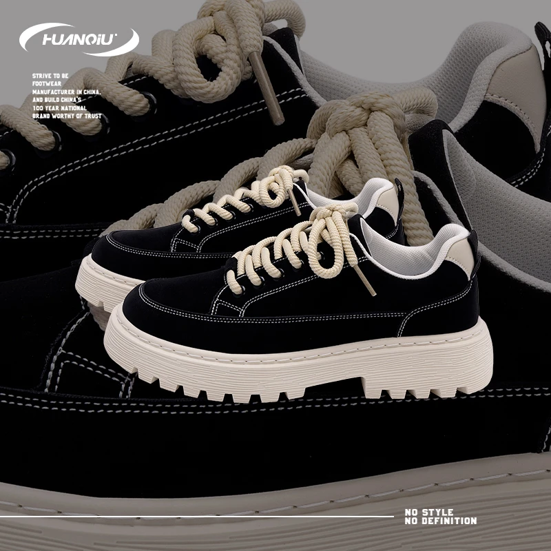 HUANQIU/环球英伦风厚底板鞋男鞋2025春季新款潮流简约百搭休闲鞋
