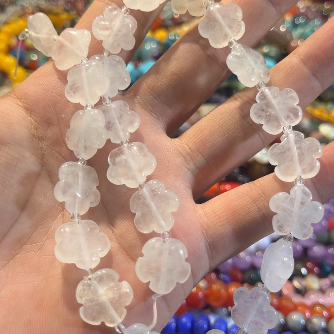 合金玛瑙/玉髓珠宝半成品白水晶五瓣花一条15mm
