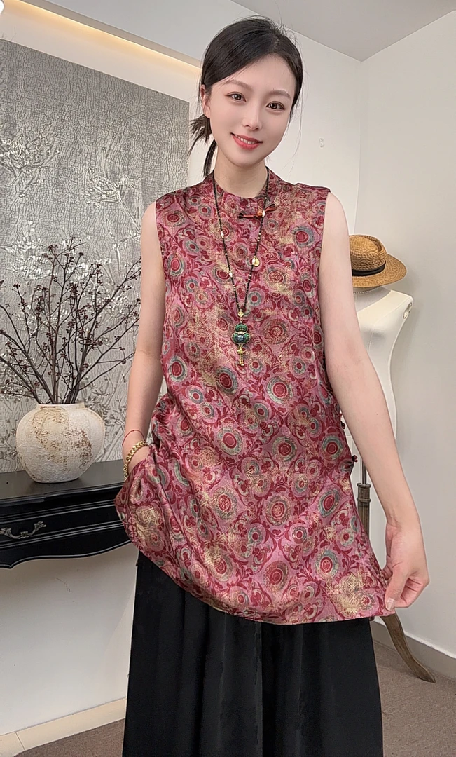 【如意】 2025年春夏款新款花色新中式斜襟无袖背心裙
