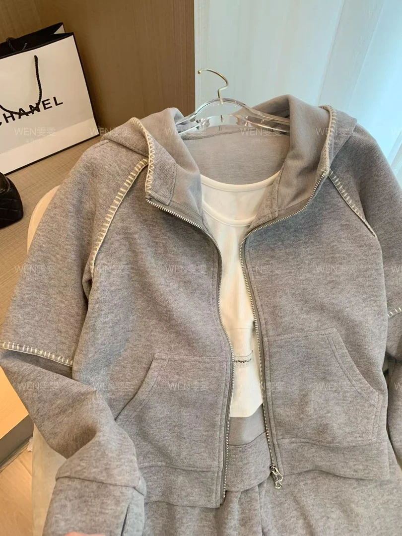 【WEN轻奢】2025新款休闲拉链连帽卫衣+抽绳卫裤两件套WWTZ0060