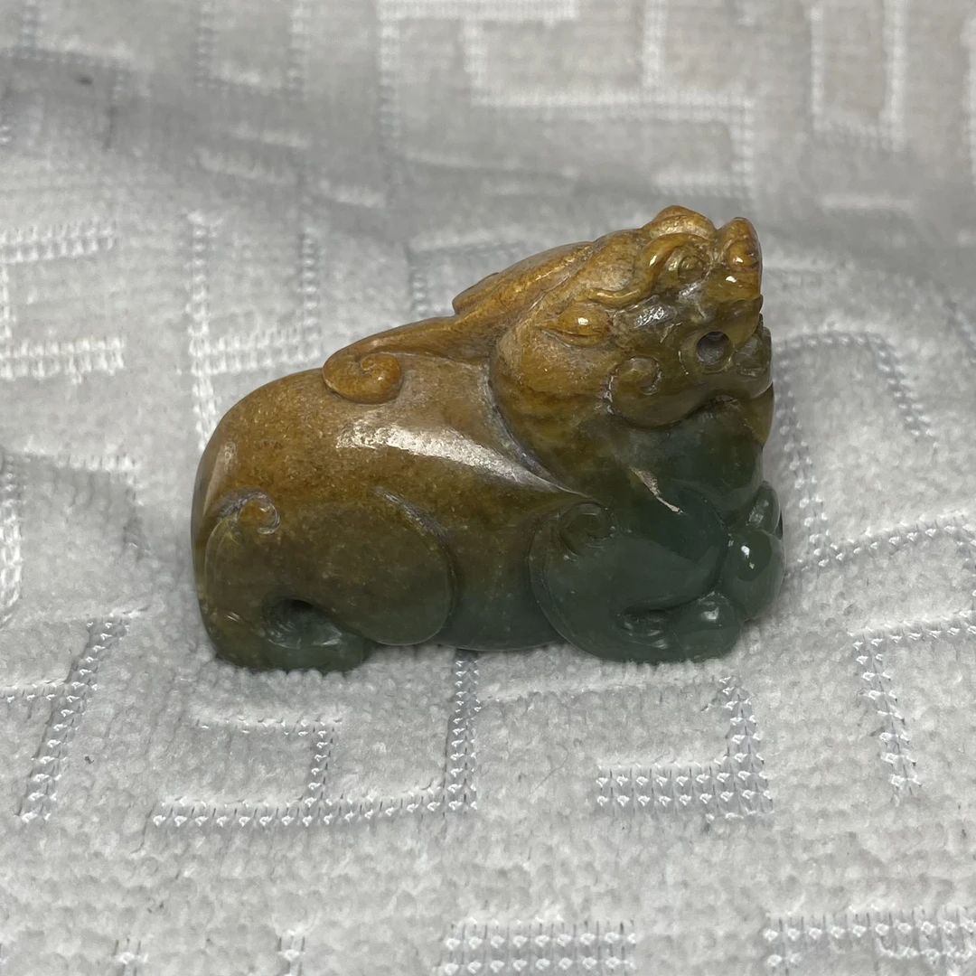 析木河磨玉貔貅手把件原皮原色